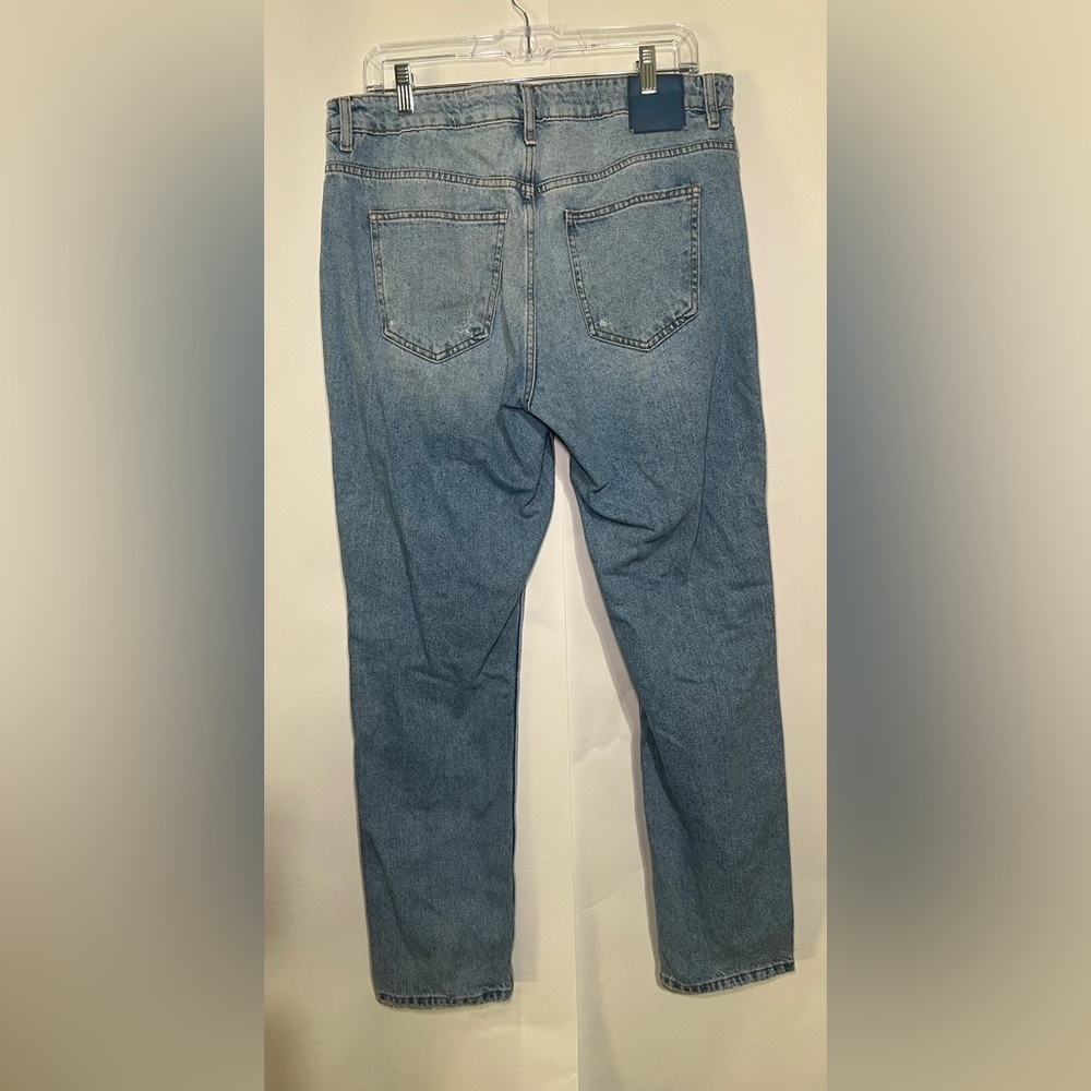 Zara Z1975 Straight‎ Leg Distressed Blue Jeans W/ Red White & Blue Stripe SZ 10 - Picture 10 of 10